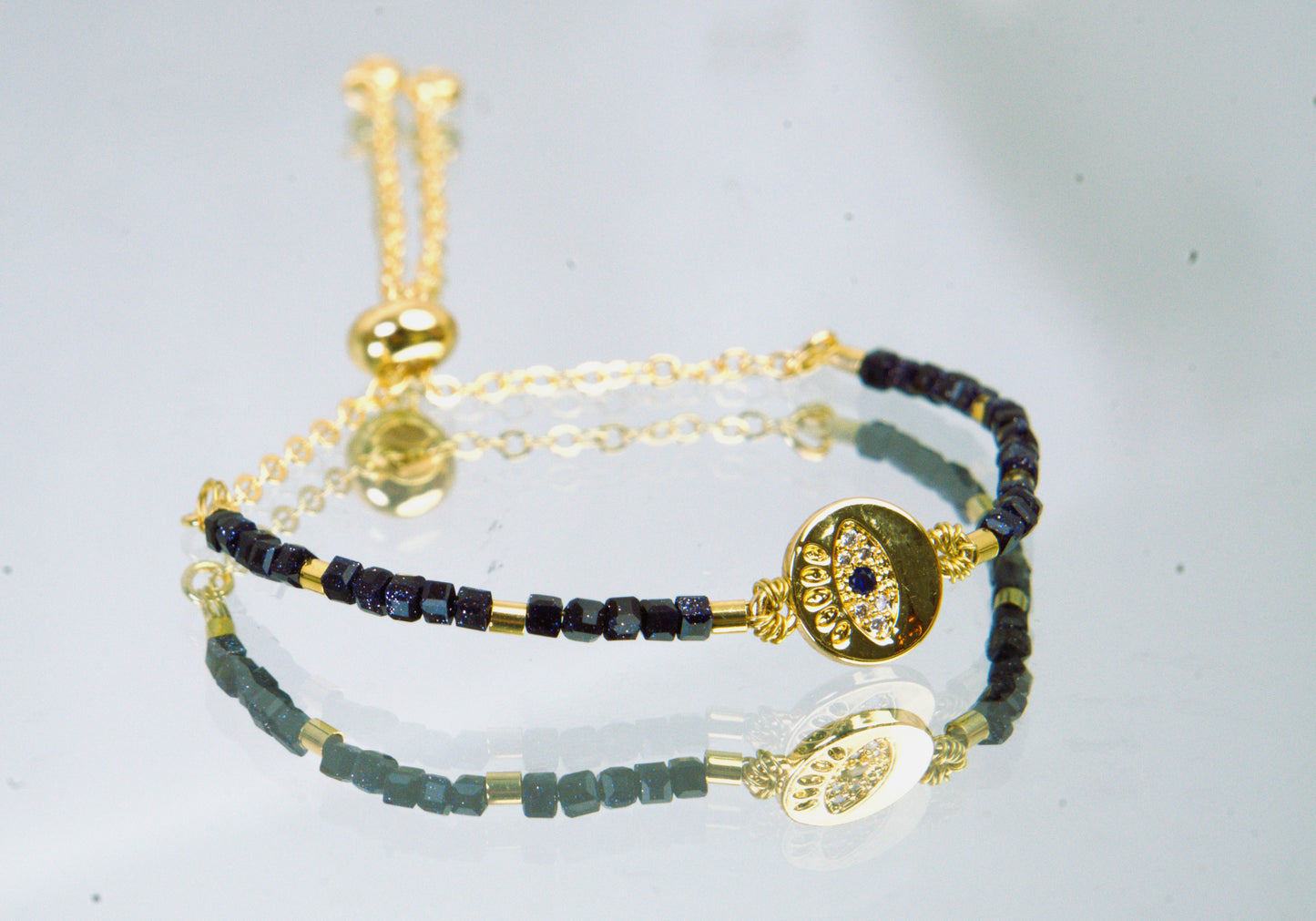 Protection eye Blue sandstone adjustable slider bracelet