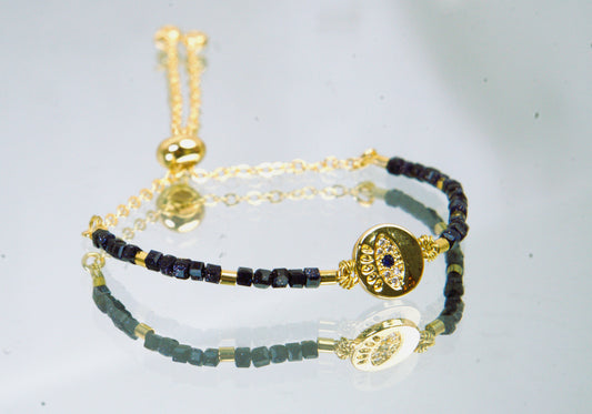 Protection eye Blue sandstone adjustable slider bracelet